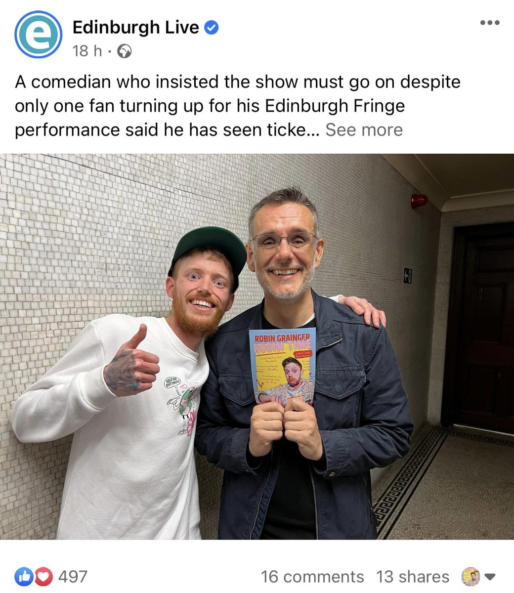 RobinGrainger's tweet photo. Thank you @EdinburghLive_ :)
My show is at 6.40pm, daily at @StandComedyClub
https://t.co/vm9oI03hEW
https://t.co/TBkKqyu7jH
#edfringe #thestandcomedyclub #robingrainger #robintime #linkinbio #thankyou #edinburgh #edinburghlive #robingraingerappreciationsociety https://t.co/DI0uKF9xva