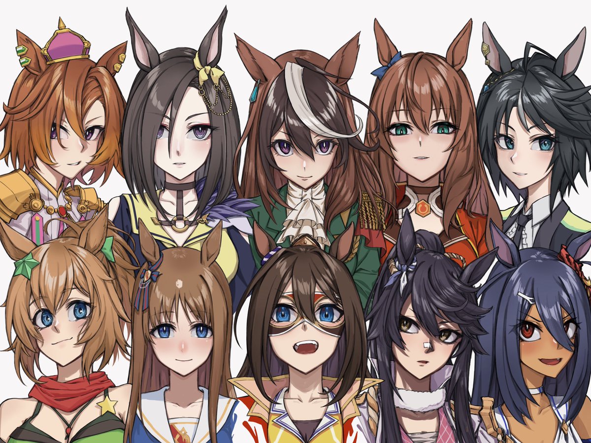 air groove (umamusume) ,grass wonder (umamusume) ,symboli rudolf (umamusume) multiple girls animal ears horse ears 6+girls epaulettes mini crown single epaulette  illustration images