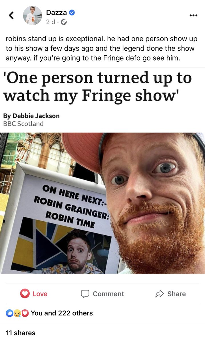 RobinGrainger's tweet photo. Thank you @yerboidazza :)
My show is at 6.40pm, daily at @StandComedyClub
https://t.co/vm9oI03hEW
https://t.co/TBkKqyu7jH
#edfringe #thestandcomedyclub #robingrainger #robintime #linkinbio #thankyou #robingraingerappreciationsociety https://t.co/jCRfUbZA2N