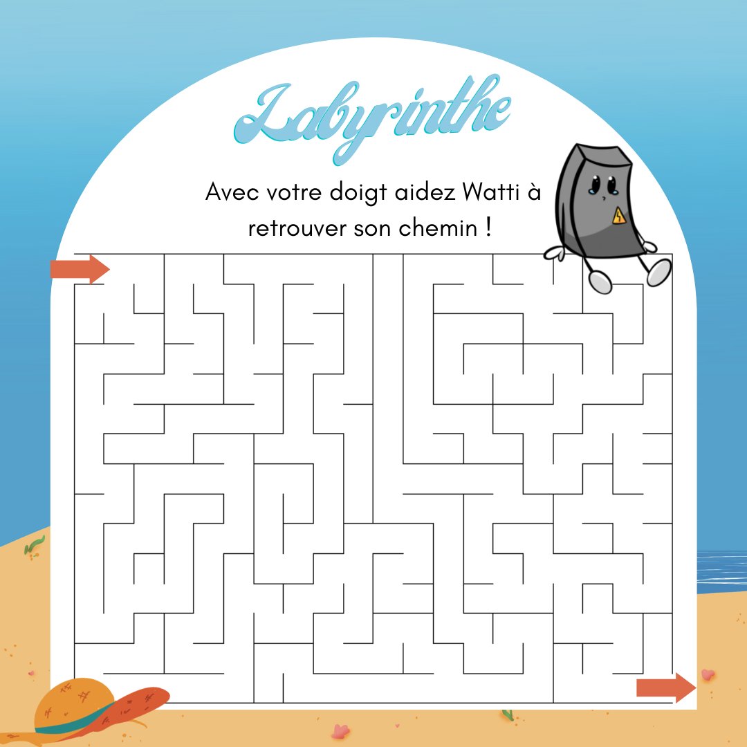 [JEU DES VACANCES 🌴] Watti a besoin d'aide ! Trouvez le bon chemin dans ce labyrinthe !

Dites-nous si vous avez réussi et partagez ! 

#SoluWatt #jeu #été #rse #electricité #labyrinthe #mascotte