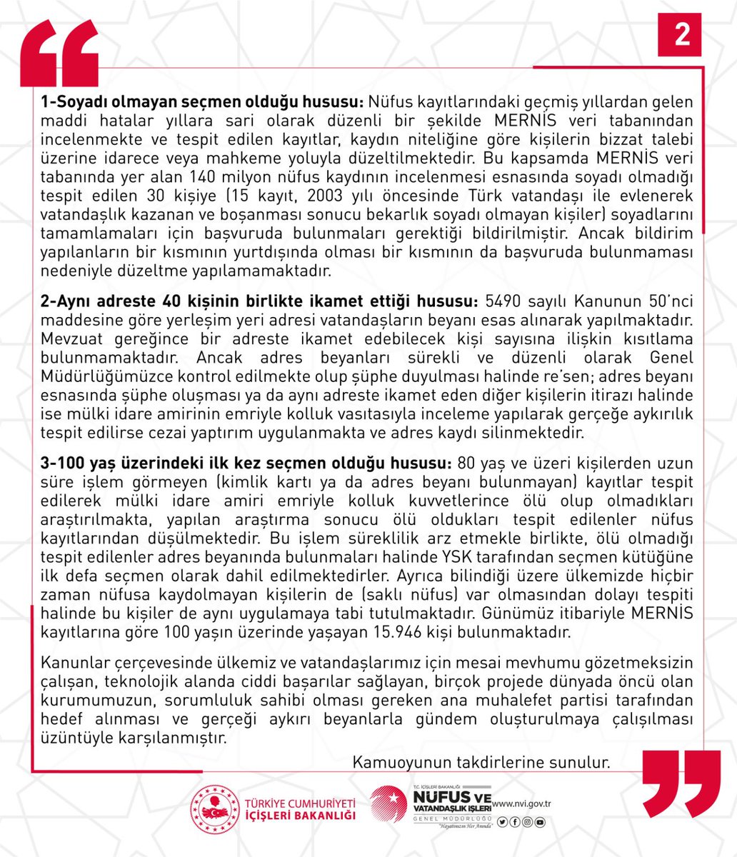 Nüfus ve Vatandaşlık İşleri Genel Müdürlüğü (@tcnufus) on Twitter photo Ana muhalefet partisinin yaptığı açıklamalara ilişkin kamuoyu duyurumuz❗❗❗ Ana muhalefet partisinin yaptığı açıklamalara ilişkin kamuoyu duyurumuz❗❗❗