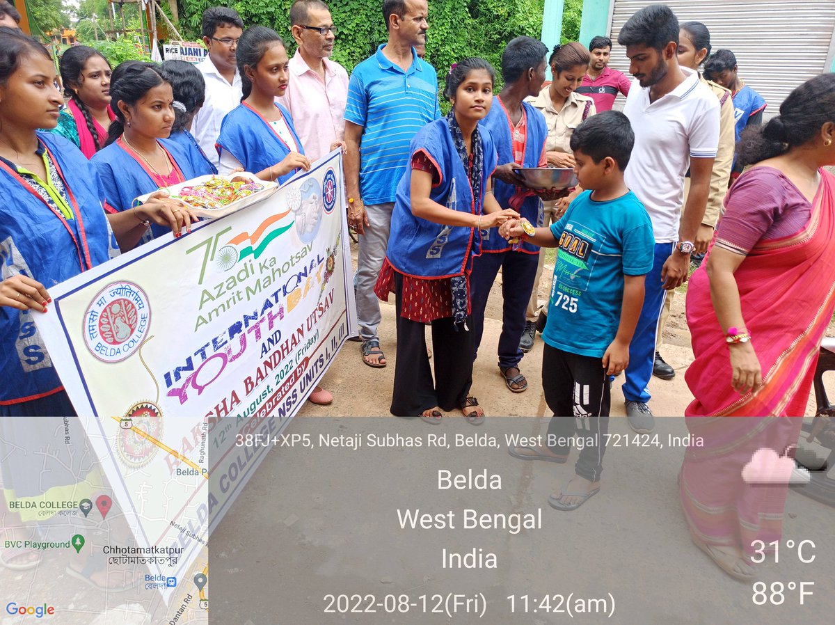 NSSUnit2_Belda's tweet photo. NSS Units I, II, III, Belda College are participating in Raksha Bandhan Utsav on the eve of International Youth Day by tying handmade Rakhis to the people of local communities.
@rdnss_kolkata @_NSSIndia @YASMinistry @PMOIndia @_NSSAwards @BeldaCollege https://t.co/MJmG4tQq7p