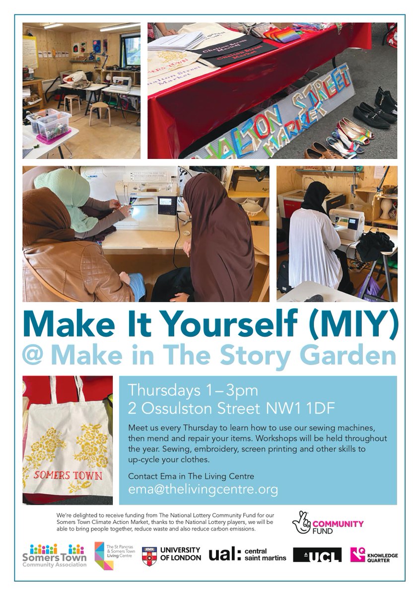 Starting in September make a date for Thursdays 1pm to 3pm @ Make thanks to the National Lottery @SomersTownCA @LivingCentreNW1 @UoLondon @IOE_London @csm_news @KQ_London & working in partnership with FN2030 partners @MayorofLondon @LianeCorinna