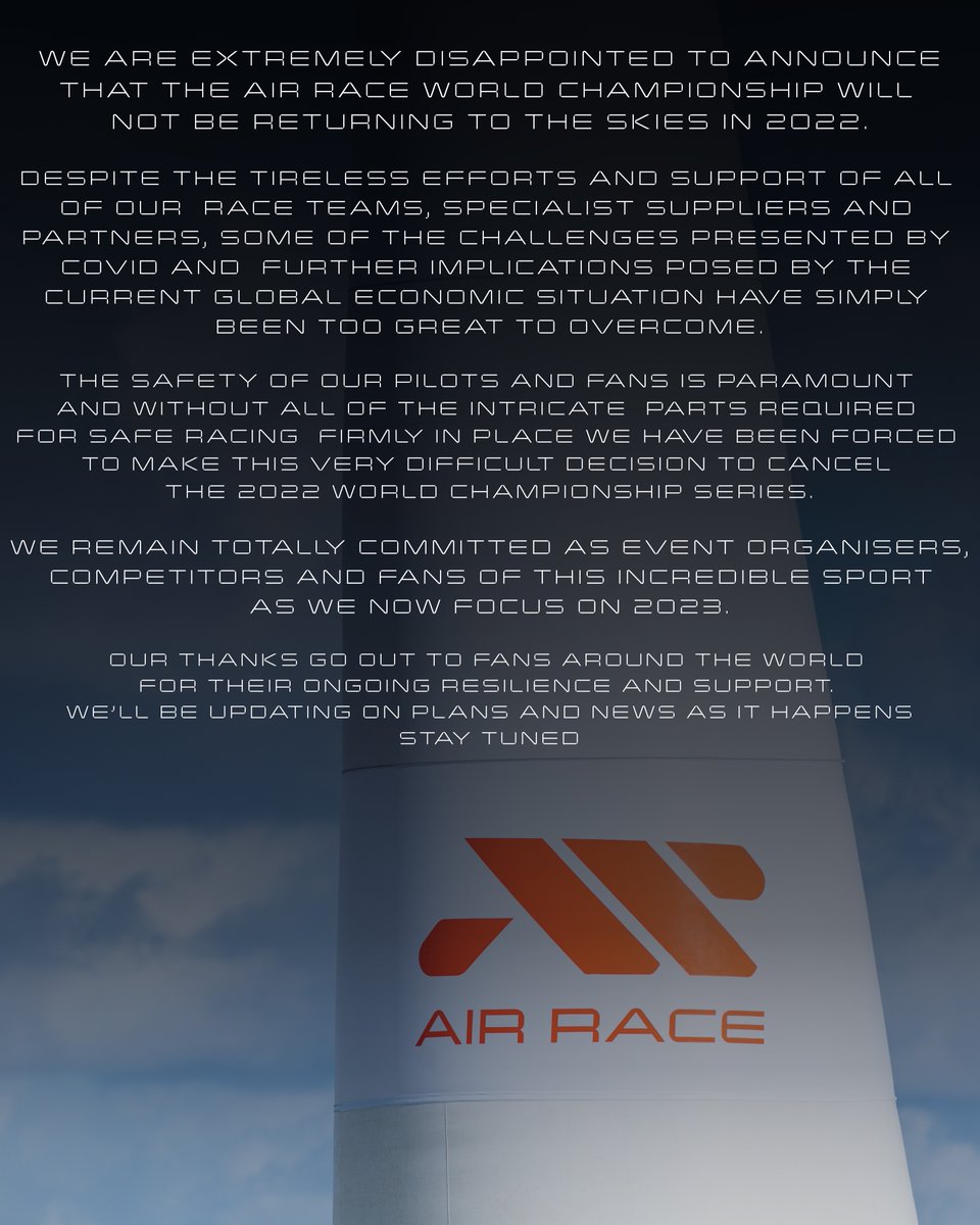 TheAirRace's tweet photo. Statement from Air Race. https://t.co/AuAUlahSGk