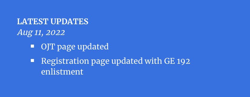 GEreps's tweet photo. [ANNOUNCEMENT] 

Updates on the OJT and Registration tabs have been posted on the Students' Info Hub! 

🔗https://t.co/baWAkTsKG5

#UPDGE https://t.co/rWavlatrgE