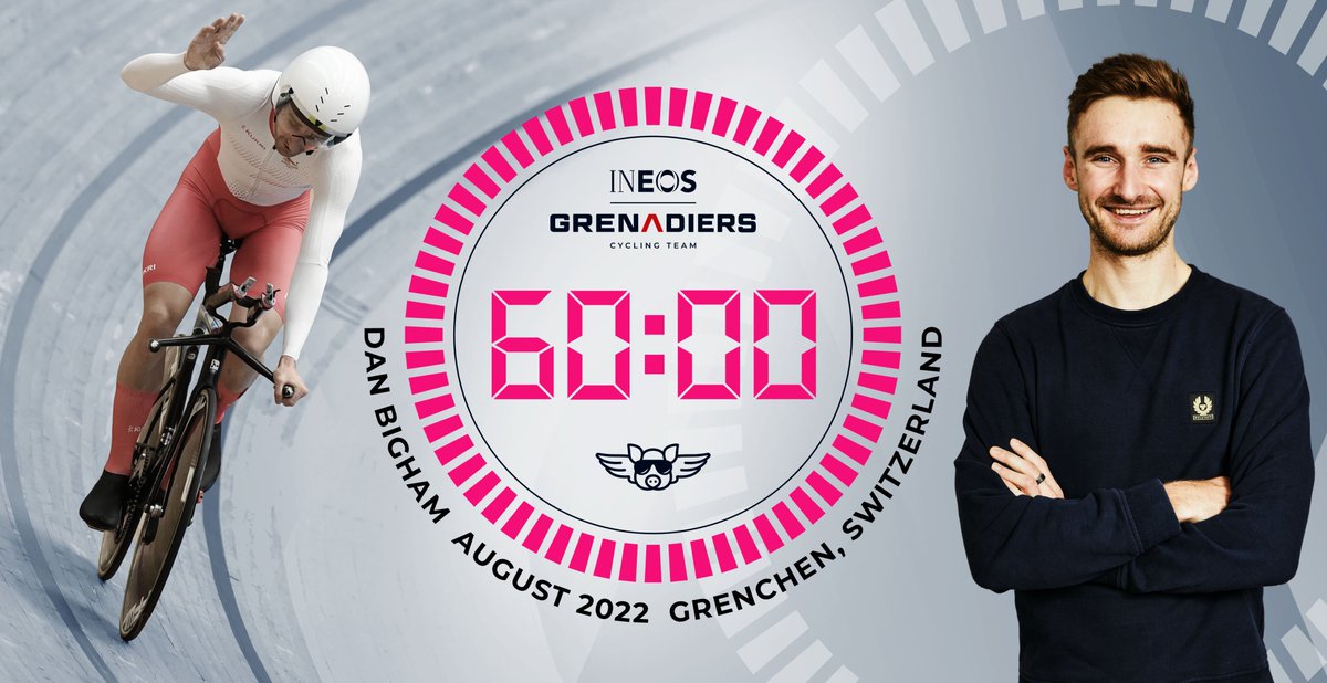 📆 Friday 19 August
🇨🇭 Grenchen, Switzerland
🏟️ <a href="/TISSOT/">TISSOT</a> Velodrome

<a href="/DanBiggles22/">Dan Bigham</a> X The UCI Hour Record timed by Tissot 

Pushing new boundaries ⏱️

ineosgrenadiers.com/article/dan-bi…