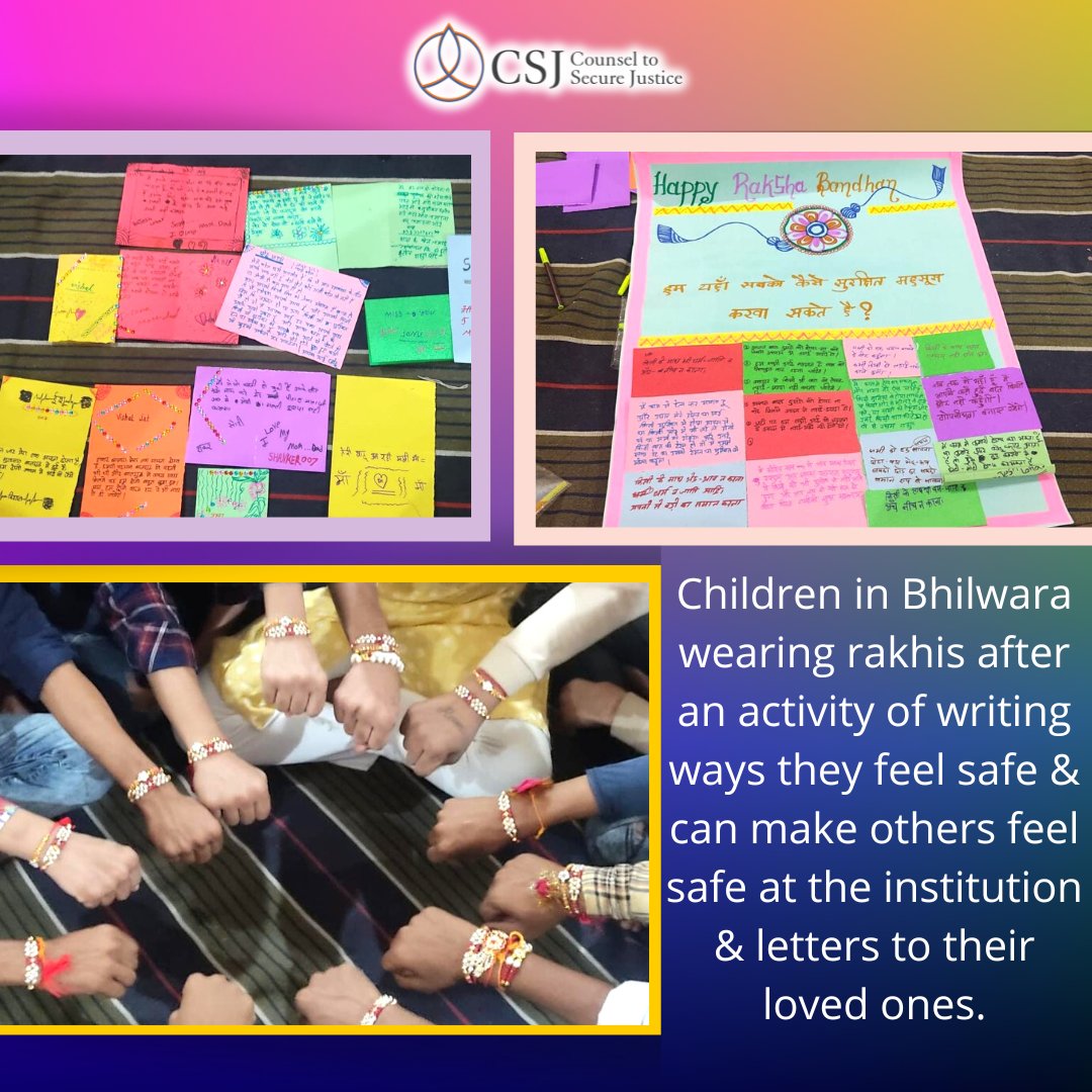 india_csj's tweet photo. Child Care Institutions (CCIs) across #Rajasthan, along with CSJ's team, found v creative ways to engage w/ children to celebrate #Rakshabandhan! Festival times are esp hard for those away frm a home where theyre safe &amp; loved. 1/3
#counseltosecurejustice #CSJIndia #safety #jaipur https://t.co/UasFRGenFy