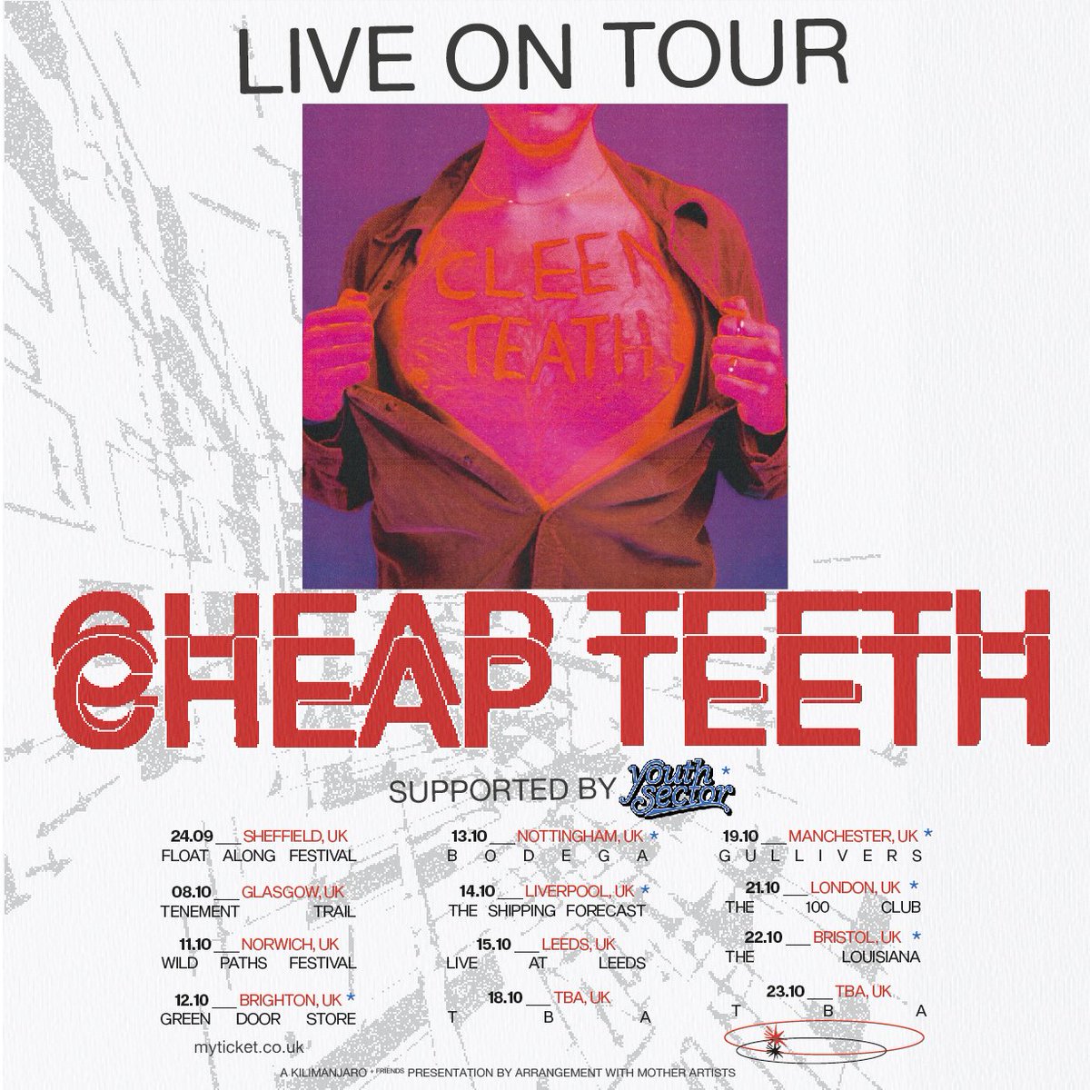 Gigantic's tweet image. ON SALE NOW: @CheapTeeth new single 'What a Feeling, What a Day' is out today, Edinburgh's post-punk flavoured garage rockers go on tour this October, joined by special guests @youthsectorband 🤘

Get your tickets at bit.ly/3pdhBGU