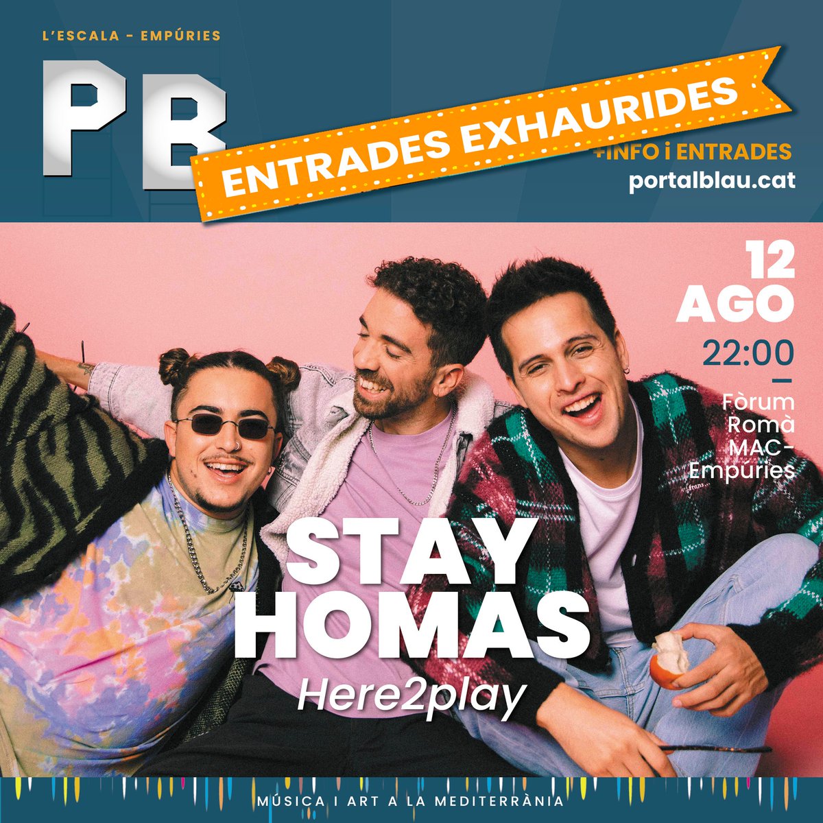 Portalblau's tweet photo. 💥 Entrades exhaurides! Avui la cosa promet amb la revolució dels @stayhomas damunt l'escenari de Portalblau.
Obrim portes a les 20.30 h i comencem a les 22 h a vibrar enmig del Fòrum Romà!
#portalblau #forumroma #stayhomas #here2play #empuries #lescala https://t.co/RS0ApZc2au