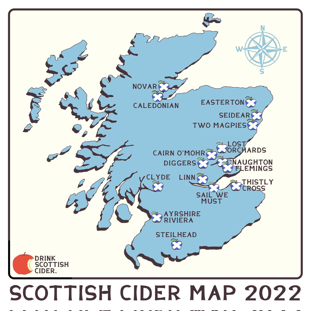 Scottish Cider Map 2022

Another year and another bunch of fab new cidermakers to add to the map.

Ceud mile failte to Flemings Fife Cider and Sail We Must. I tasted both recently at the groundbreaking Pressed - celebration of Scottish Cider at Guardswell Farm and