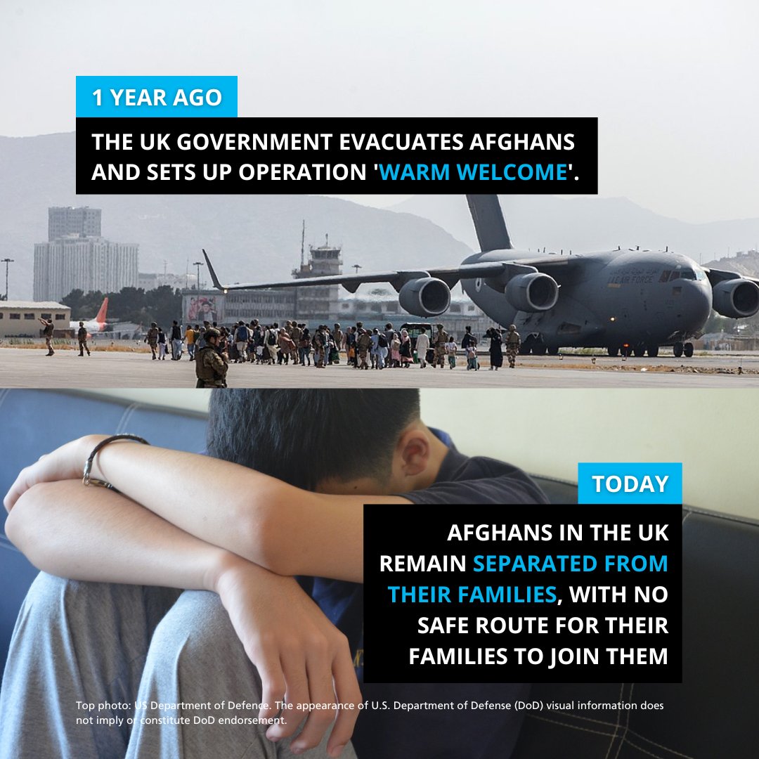 The government promised to give evacuees from #Afghanistan a warm welcome in the UK. But 1 year later, Afghan evacuees are still waiting to be reunited with their families. The government must act to bring Afghan #FamiliesTogether. Hit 🧡 if you agree! @FamTogetherCo