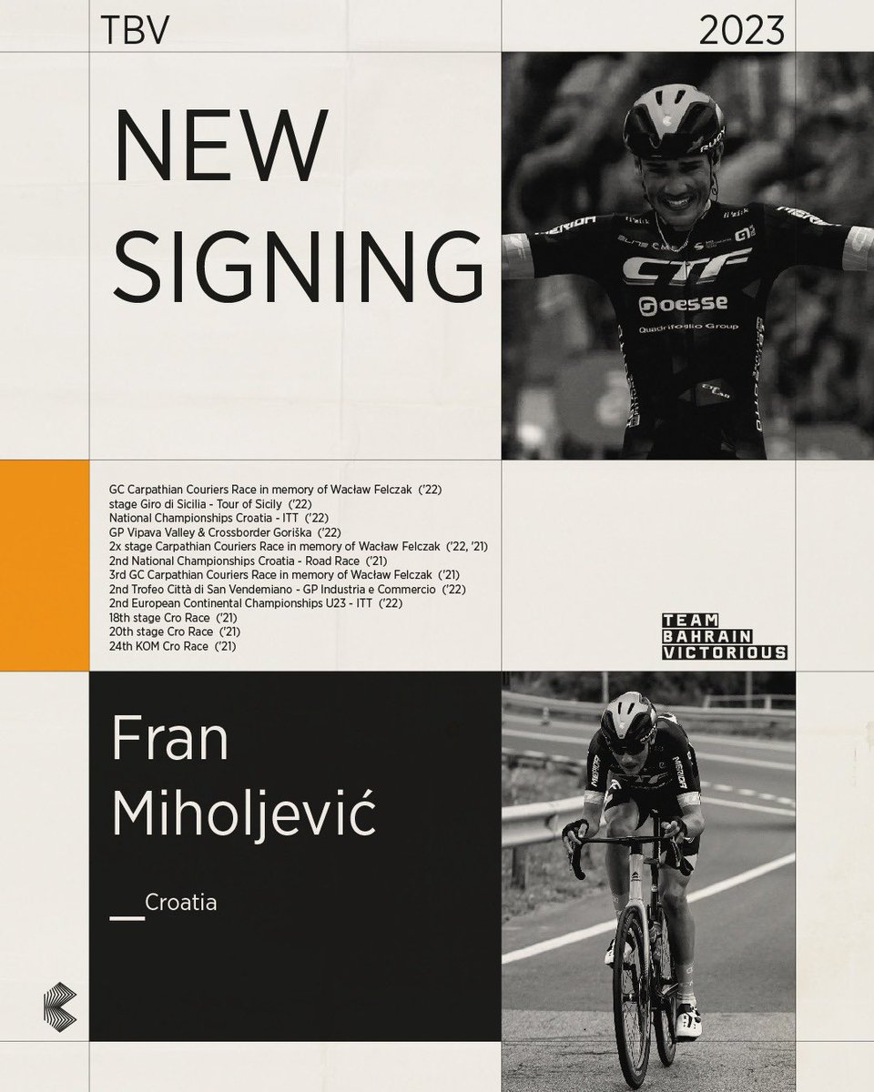 BHRVictorious's tweet photo. 📢 Incoming! 

We're adding some talented youngsters to our team for 2023, and Fran Miholjević @officialfr4n is already joining us as a stagiaire this season!

Welcome, Fran!

#RideAsOne

🔗 https://t.co/CQ3TDDEyEZ https://t.co/td4CZHzznE