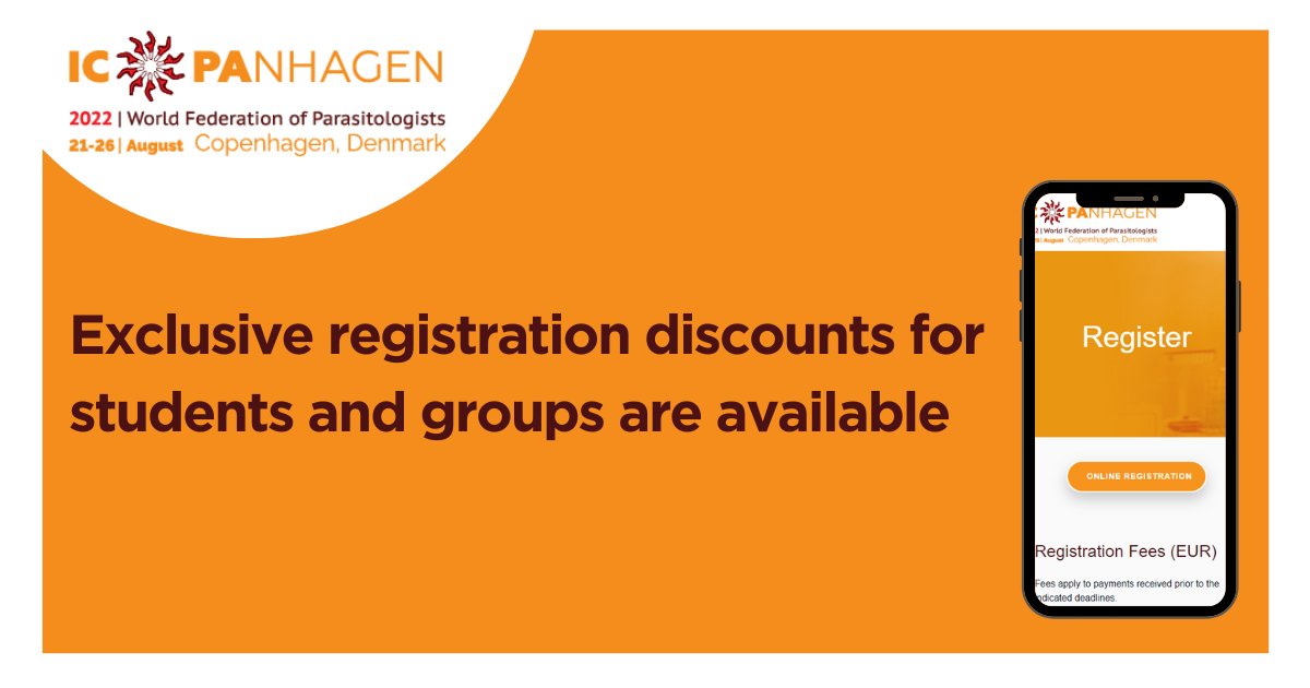 Calling the late birds! 📢 
The exclusive last-minute discounts are still available for students and groups!
Register now and join us in Copenhagen or online at #ICOPA2022.
 
🧡 We can’t wait to see you there: 
bit.ly/3dbTgOK 
<a href="/DParasitology/">Danish Society for Parasitology</a> <a href="/_SBSP_/">Scandinavian-Baltic Society for Parasitology</a> #ICOPAnhagen