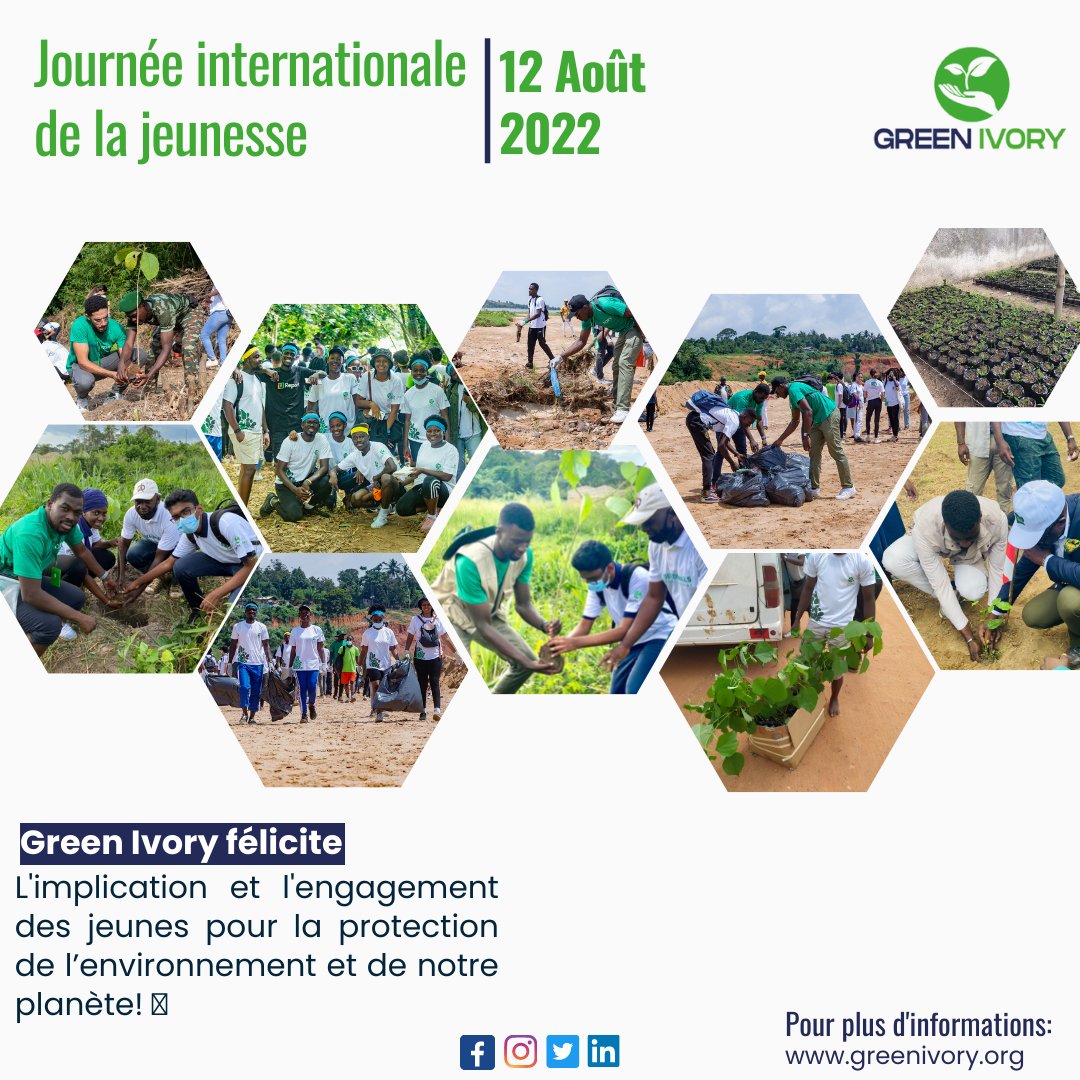 #YouthDay Green Ivory félicite l'implication et l'engagement des jeunes pour la protection de l’environnement et de notre planète! 🌍 Rejoignez-nous pour la protection de notre UNIQUE Terre. #environnement #ecologie