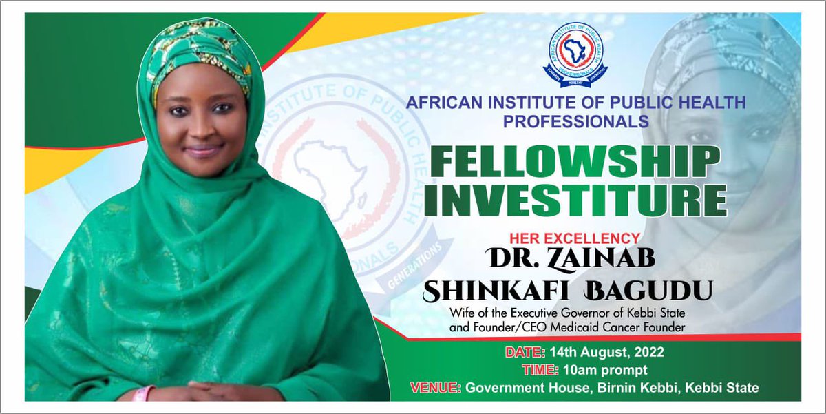 DrZSB's tweet photo. I will be welcoming the African institute of public health professionals this Sunday 14th August 2022, at the Government house, Kebbi State as they officially welcome me to the fellowship. 

It will be an honor and looking forward to improving healthcare in Africa. https://t.co/BOrsx8yp5g