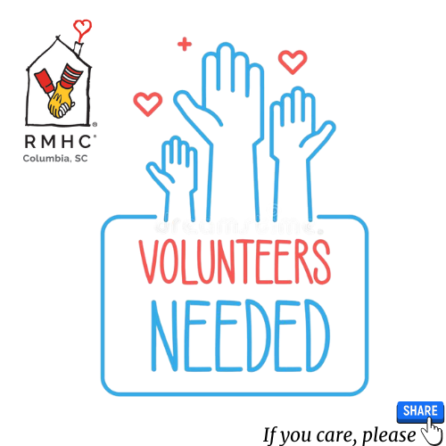 If you or someone you know is looking for a way to help and give back we are always in search of volunteers for our #RMFR! 8am - 1230pm Monday-Friday. If interested, please email Ms. Kristin at: kristin.schwartz@RMHCofColumbia.org | #iso #volunteering #volunteercolumbiasc
