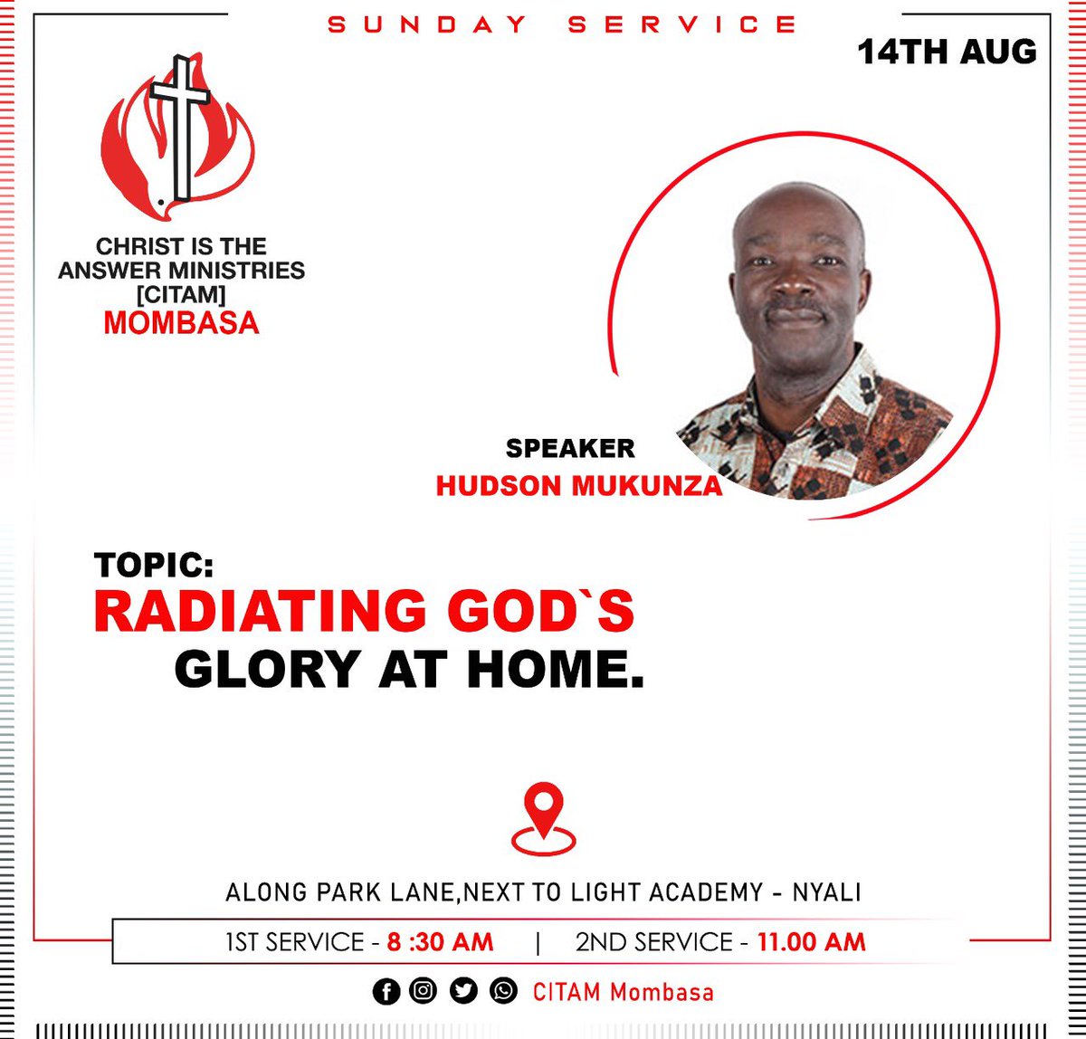 This Sunday we continue with the family month. To speak to us is Hudson Mukunza on how to radiate God’s glory at home. #RadiatingHisGlory #FamilyMonth