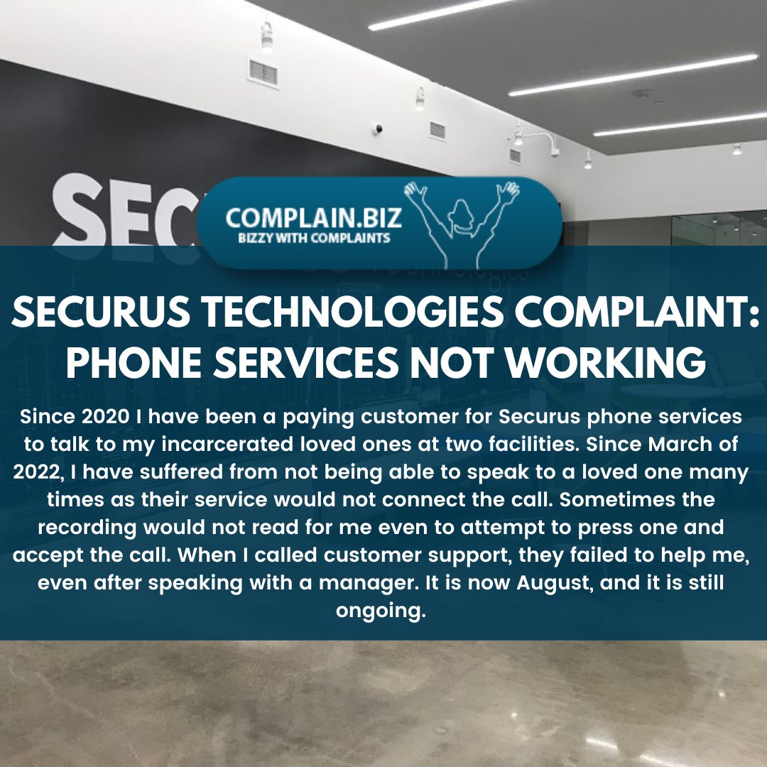 ComplainBiz's tweet image. We have received a new complaint about @SecurusTech :

complain.biz/securus-techno…

#securustech #complaint #badcustomerservice