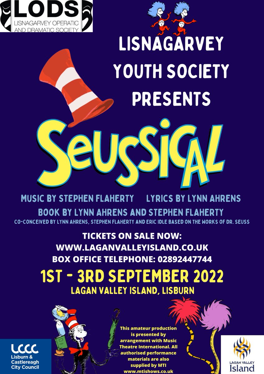 LVIConference's tweet photo. 📣Lisnagarvey Youth Society is back with a musical perfect for the whole family! 

Seussical takes us into the world of Dr. Seuss, where we revisit beloved characters including The Cat in the Hat, Horton the Elephant and JoJo 

💻Book your tickets today: https://t.co/UIJLq1iAKm https://t.co/PhrW1CFvbV