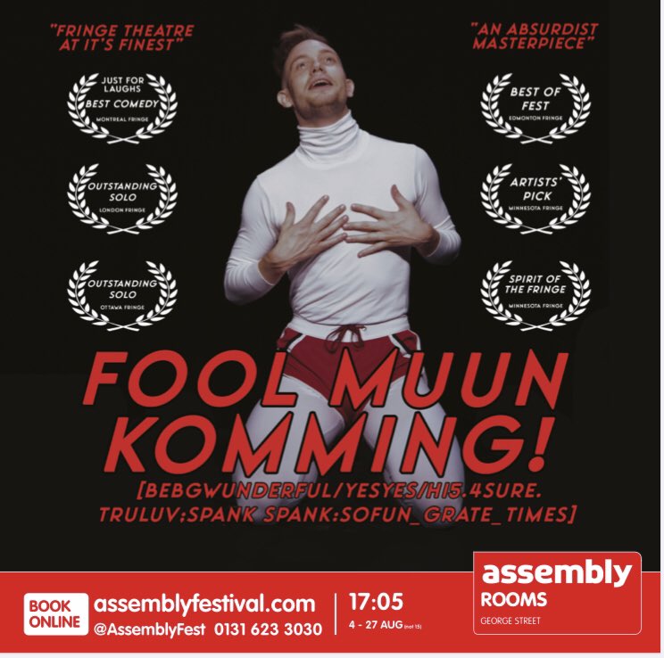 FoolMuun's tweet photo. @brianjaffa @edfringe @edfests @brianjaffa 

Part Sci-Fi Clown, Part Acid Fueled Mime

It’s the alien, meets human, meets talking asteroid spaceship, apocalyptic rom-com of your mescaline laced dreams! https://t.co/oV1feYbWZa