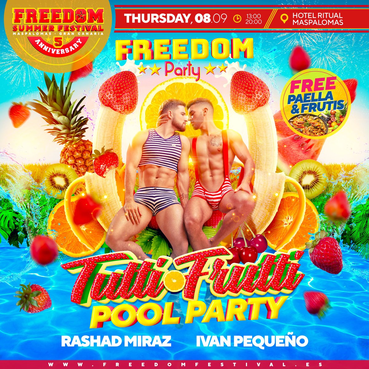 FreedomPartyEsp's tweet photo. Freedom Summer Festival
7 - 11 September 2022
POOL PARTIES !!
#freedom #summer #gay #lgbtqi #poolparty #pride #orgullo #sundance #icecream #tuttifrutti #festival #maspalomas #grancanaria https://t.co/dd362NTuE5