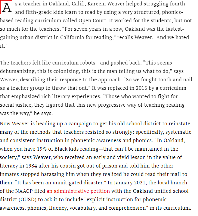 Time magazine looks at changes in the teaching of reading, prominently featuring <a href="/ReadingShanahan/">Timothy Shanahan</a>, <a href="/ehanford/">Emily Hanford</a>. time.com/6205084/phonic… The whole thing is good, but the opening is particularly effective.