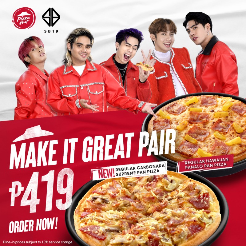 pizzahutphils's tweet photo. SB19 and PPOP Stans! Get 19% OFF on your favorite Pan pizzas! Applicable to all flavors including the 3 new and in Regular and Large sizes.
Order now at https://t.co/VgGFKLeZkp, through the Pizza Hut Mobile app or dial 8911-11-11.

#PizzaHutxSB19 #MakeItGreat #SB19
