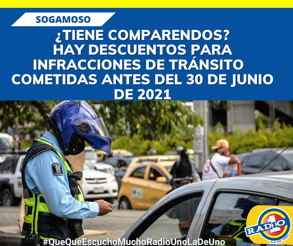 Intrasog informa a la ciudadanía que tenga multas de tránsito anteriores al 30 de junio de 2021, que recibirán descuento del 20% en el total de la deuda, y el 100% en los intereses, si cancela antes del 14 de septiembre de 2022. 
#RadioUnoTeInforma