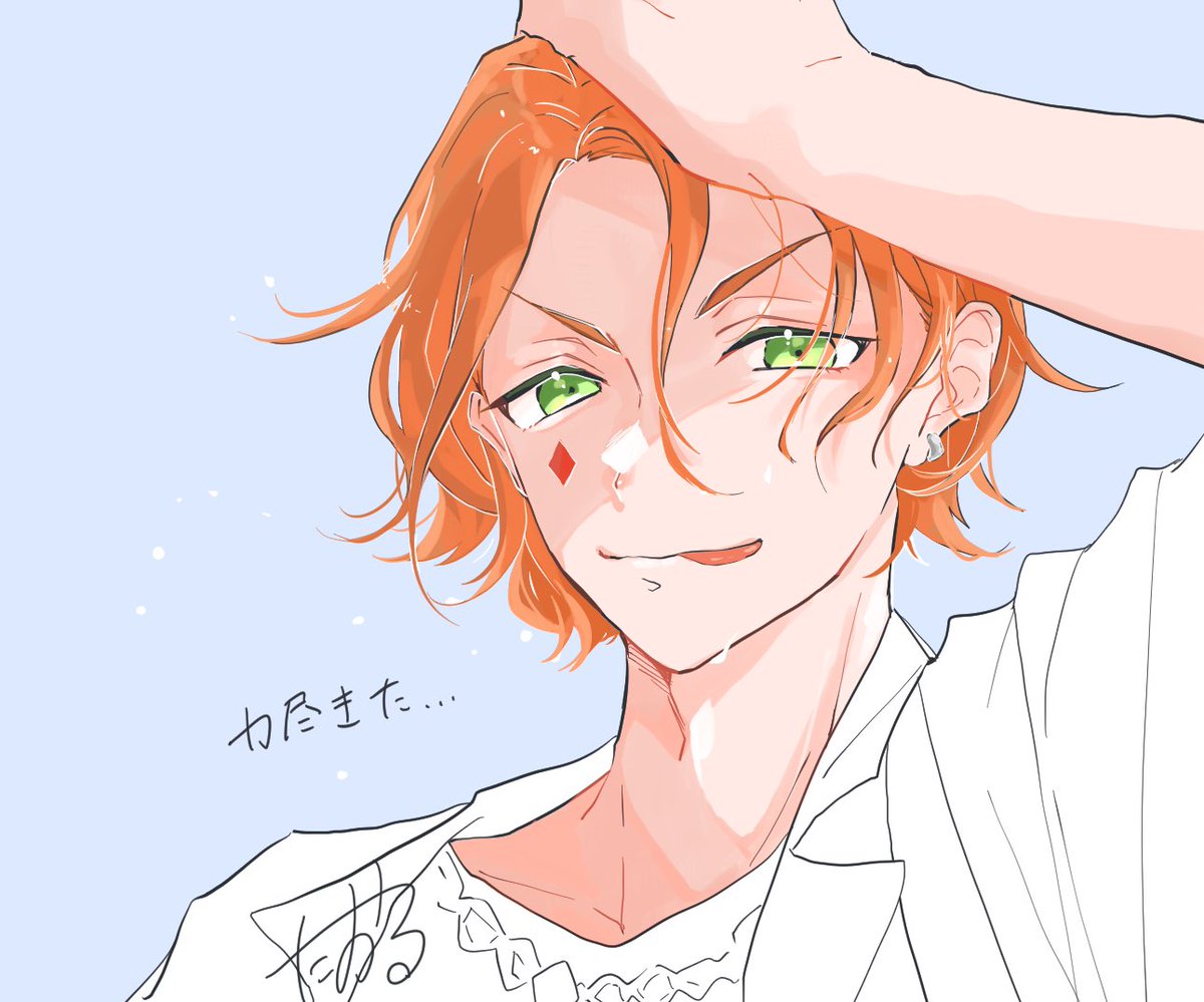 1boy male focus solo green eyes orange hair looking at viewer shirt  illustration images