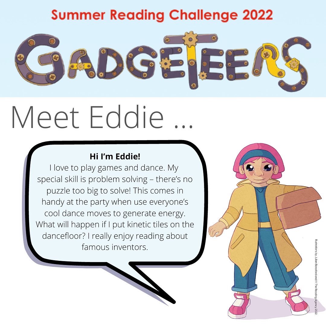 sbw_com_library's tweet photo. Have you completed the character hunt around town? Pop into the library to join in! Eddie is hiding in one of the shops! Meet Eddie… Eddie loves to play games and dance. Her special skill is problem solving – there’s no puzzle too big to solve!#useyourlibrarycard https://t.co/7LzO1poH5u