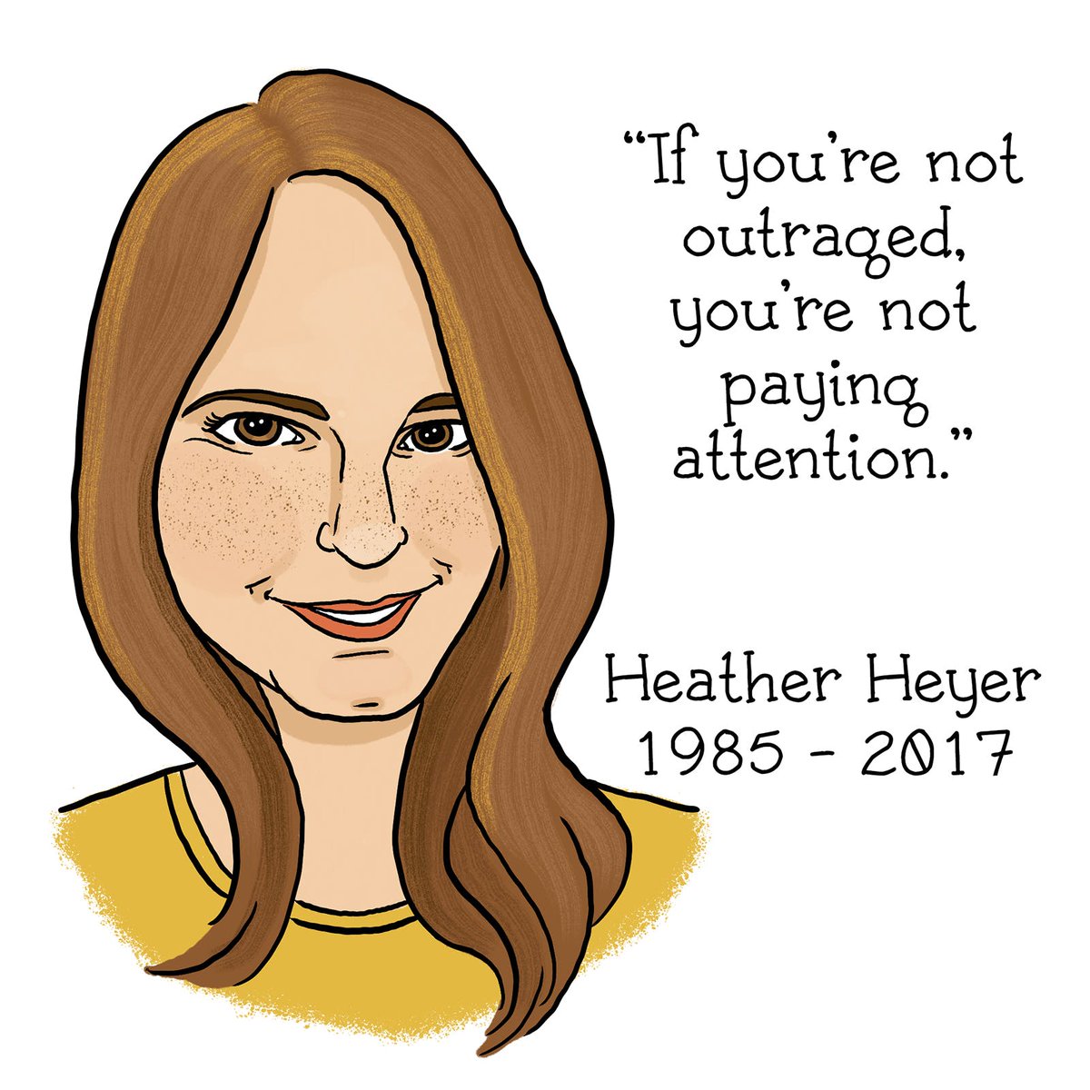 Five years ago, we watched in horror as white supremacists marched through Charlottesville, chanting 'Jews will not replace us.'
 
#HeatherHeyer was murdered for daring to stand up to this hate. 

'If you're not outraged, you're not paying attention.' ~ Heather Heyer. 

RIP 🕊🕯