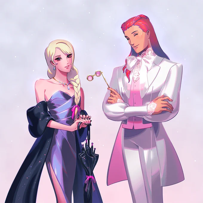 + hair color swap! looks good i think, but somehow counterproductive to the Movie Star on the Red Carpet and Fairy Prince Cotton Candy Willy Wonka vibes I was going for with them....cheers to that though! bottoms up! 