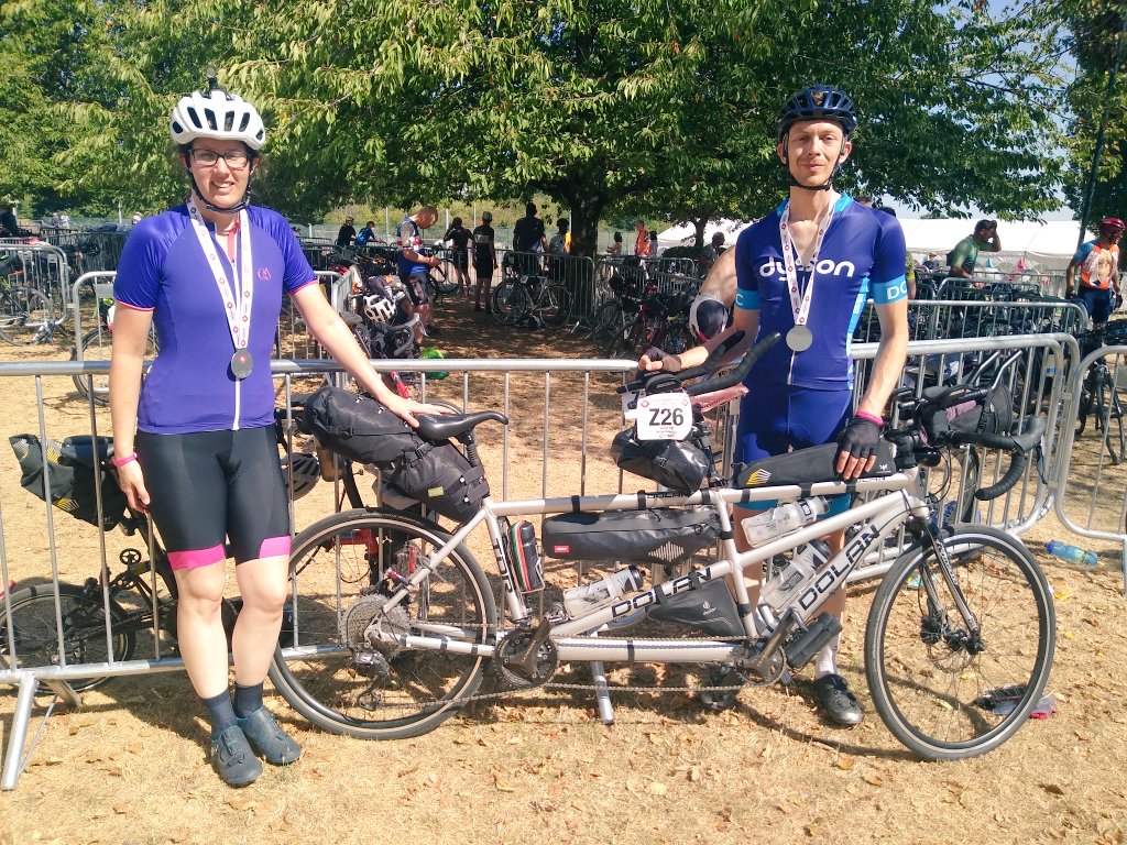 Lel2022Finish's tweet photo. And here are riders Z25&amp;26 Laura and James on their amazing 1x11 Dolan machine with aerobars for both pilot and stoker. Bravo you two and good to compare tandem notes. 

@AudaxUK @TandemClubUK @LEL1500km https://t.co/NGEyjz9bNa