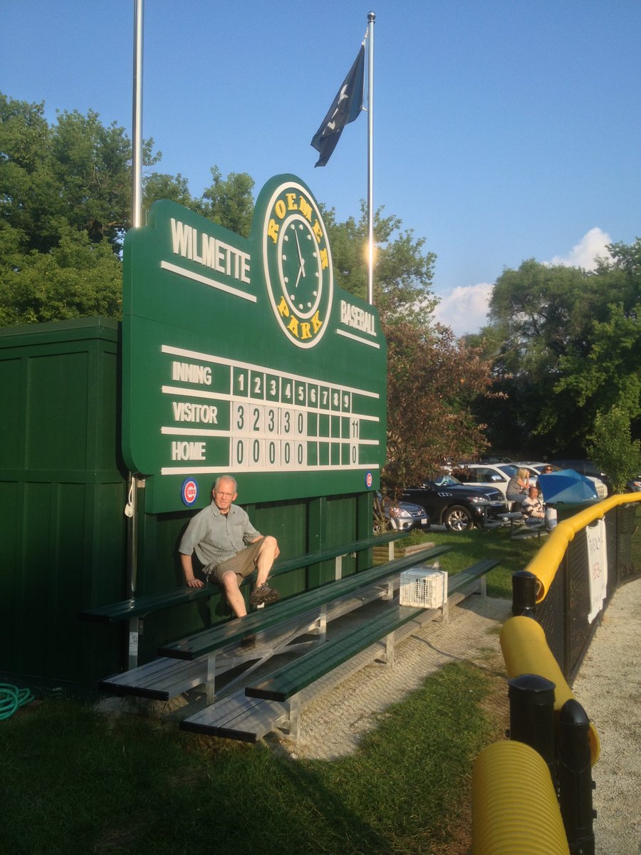 robertsaia's tweet photo. Watching the Cubs vs Reds playing in Iowa’s Field of Dreams tonight.  
Reminds me of the only baseball scoreboard I ever designed and built. 
At Wilmette’s own field of dreams - Roemer little league Park in 2012 #fieldofdreams #cubs #wilmettebaseball #roemerpark https://t.co/VsCxAdCN4z