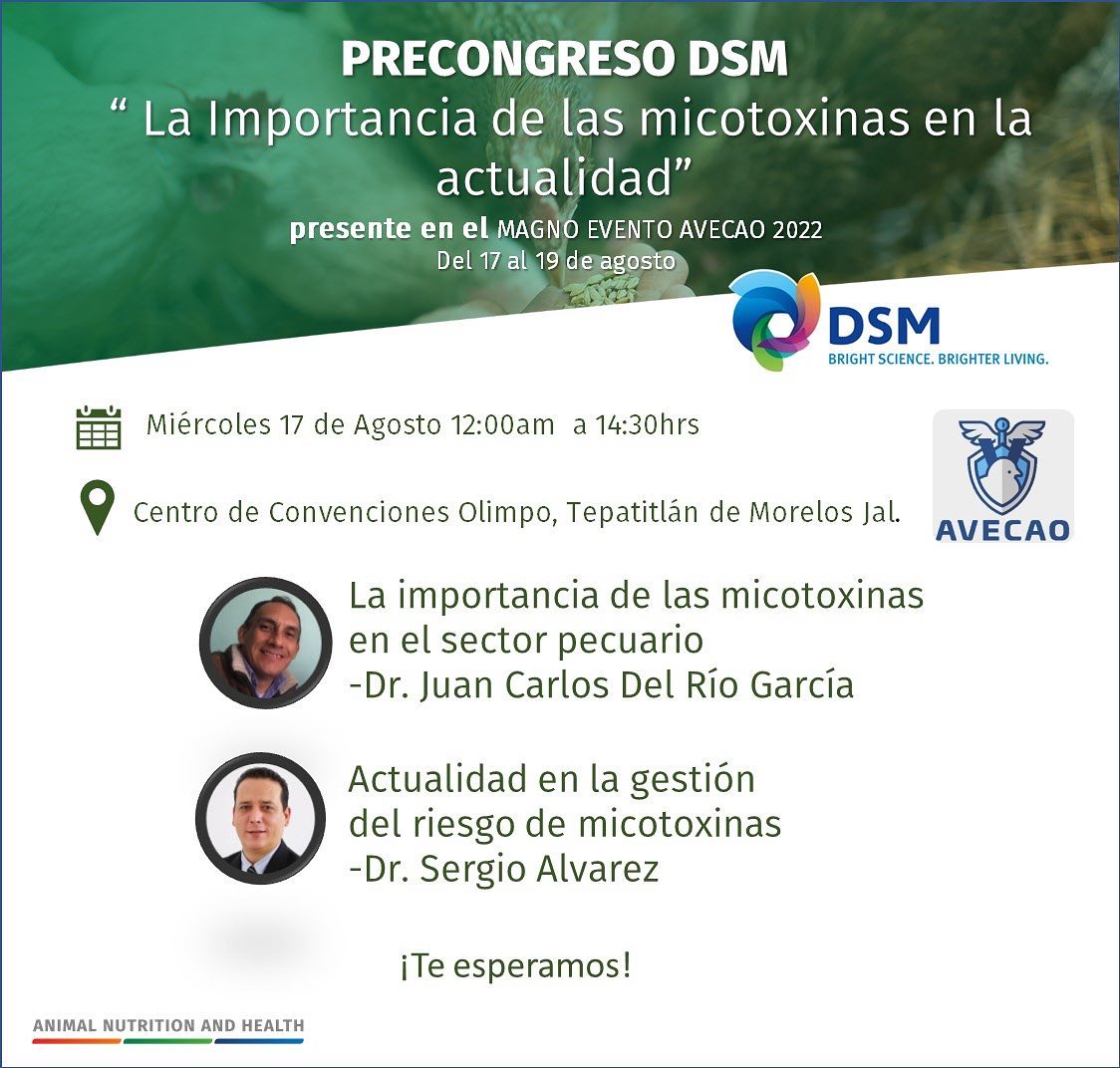 anecaac's tweet photo. Los invitamos al Precongreso DSM, el miércoles 17 de agosto a las 12:00 hrs., en el Centro de Convenciones Olimpo, en el Marco del Magno Evento AVECAO 2022.
#Avecao #avicultura https://t.co/N0VMtUUq1a