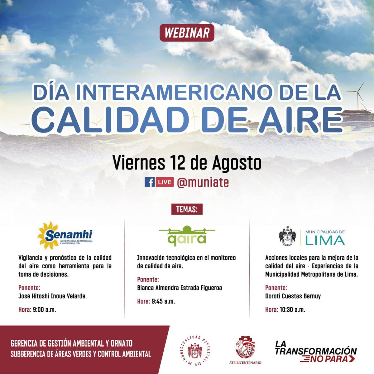 qAIRa_oficial's tweet photo. ¡Ya estamos en vivo! Acompáñanos en esta ponencia por el DIAIRE 2022 desde el siguiente enlace:
https://t.co/KOyn1bELpf
#CalidadDelAire #DIAIRE #Ate @MuniAteOficial https://t.co/PM2pRO2Ljl