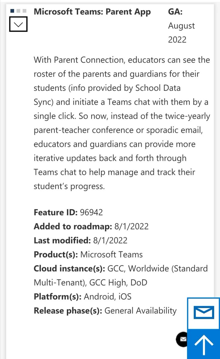 SPoint_Stuff's tweet photo. 🆕 Microsoft Teams: Parent App - educators can see the roster of the parents and guardians for their students and initiate a Teams chat with them. GA release August 2022

For more: https://t.co/7VYtDtNdHS

#MicrosoftTeams #O365 https://t.co/6Z0wRDai0K