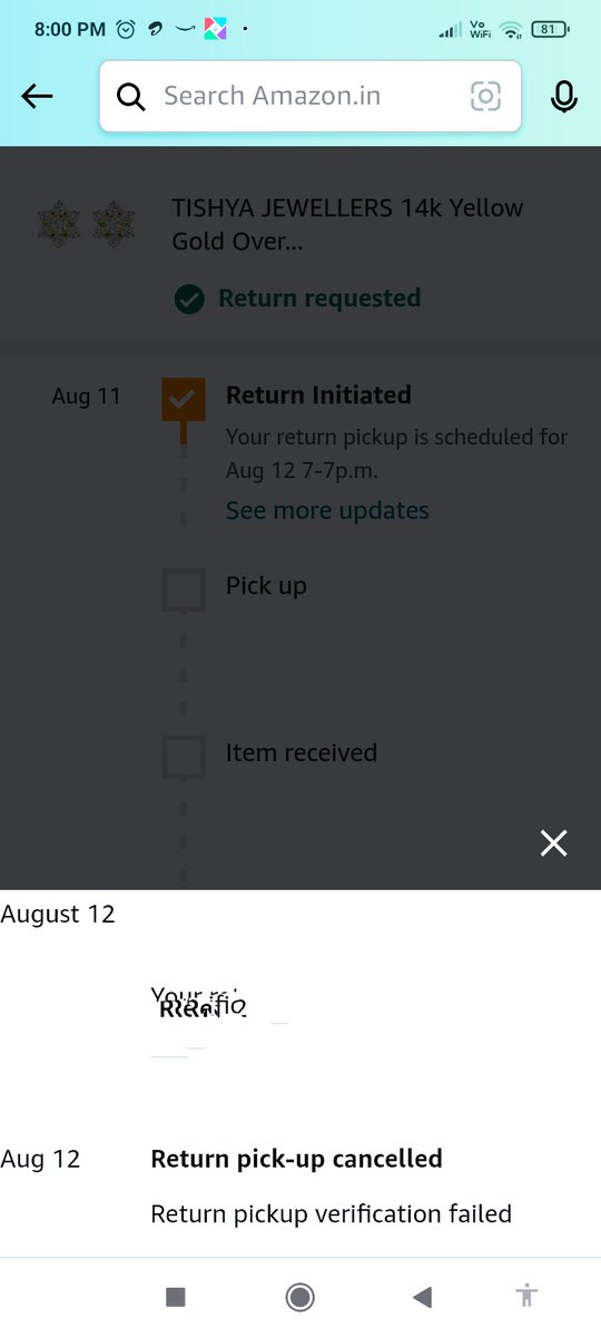 TanuSuuraj's tweet photo. @amazonIN 
Again I am facing return issue, ur retun exctive called me, but didn't picked return now in app it's showing pickup canclled. Your Exective not taking my calls now. Tmorow is weekend now when my order will be picked up and returned . https://t.co/fvOvKQu2uU