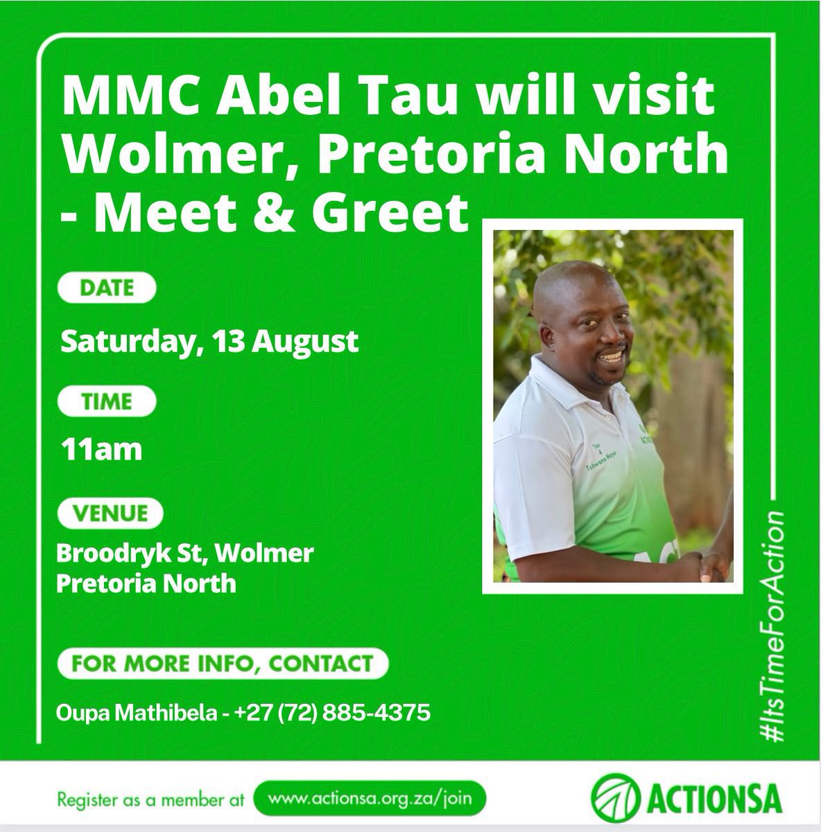 NkeleMolapo's tweet photo. Tomorrow, Saturday 13 August at 11:00, Tshwane MMC for Human Settlements @AbelTau1 will join the food distribution in Wolmer, ward 2 and will  later engage in a consultative session regarding title deeds issue in the area https://t.co/bbXKFXMyJK