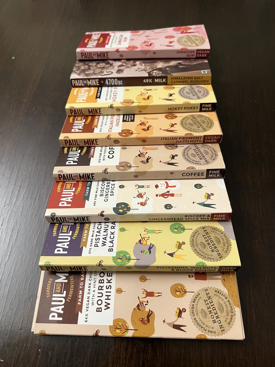 Interesting times for chocolate in India / made in Kerala. 
This👇🏽lot from ⁦<a href="/Paulandmike_co/">Paul And Mike Chocolates</a>⁩ / ⁦<a href="/synthite_ltd/">Synthite</a>⁩