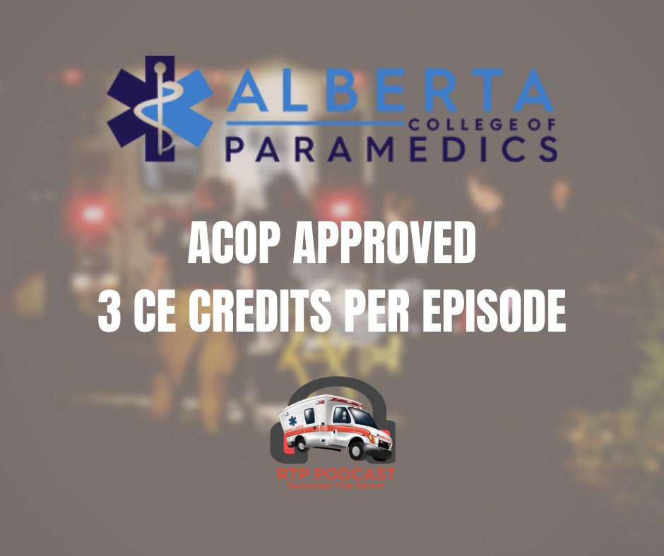 rtpemsshow's tweet photo. Paramedics in AB! We are pleased to report that the RTP Podcast is pre-approved for CE credit at a rate of 3 CE credits per episode. Remember to fill out our CME form on our website and a certificate will be provided to you. @AlbertaEMS @HSAAlbertaEMS https://t.co/vAm2asqkzZ