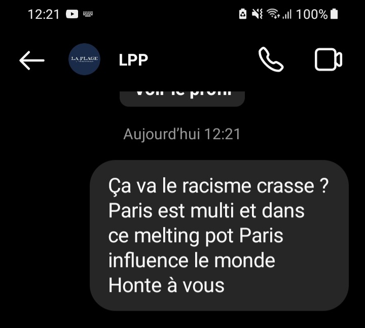 ElSauce18's tweet photo. #racisme #laplageparisienne j'invite tout le monde à leur rappeler que le racisme est puni par la loi https://t.co/iPUrBXMV7w
