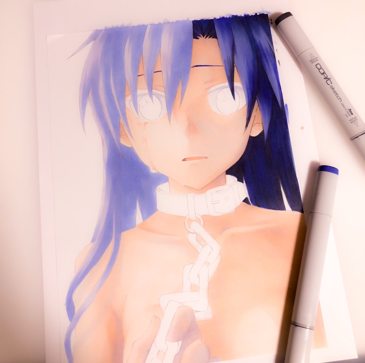 如月千早 「新刊表紙絵、着色を進める事によってようやく形がはっきりしてくるという目がなくて怖」|銀の鶴@パスタ会/あけぼの12のイラスト