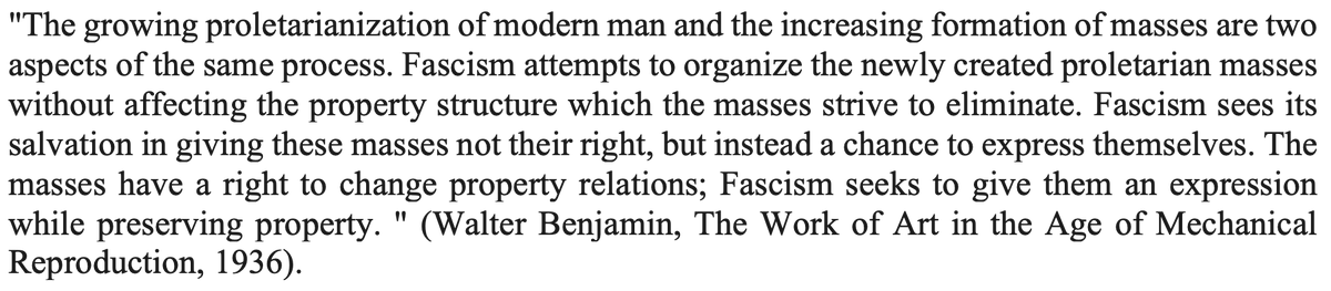 W. Benjamin, 1936 (!) ...of course, any similarity to actual events is purely coincidental.