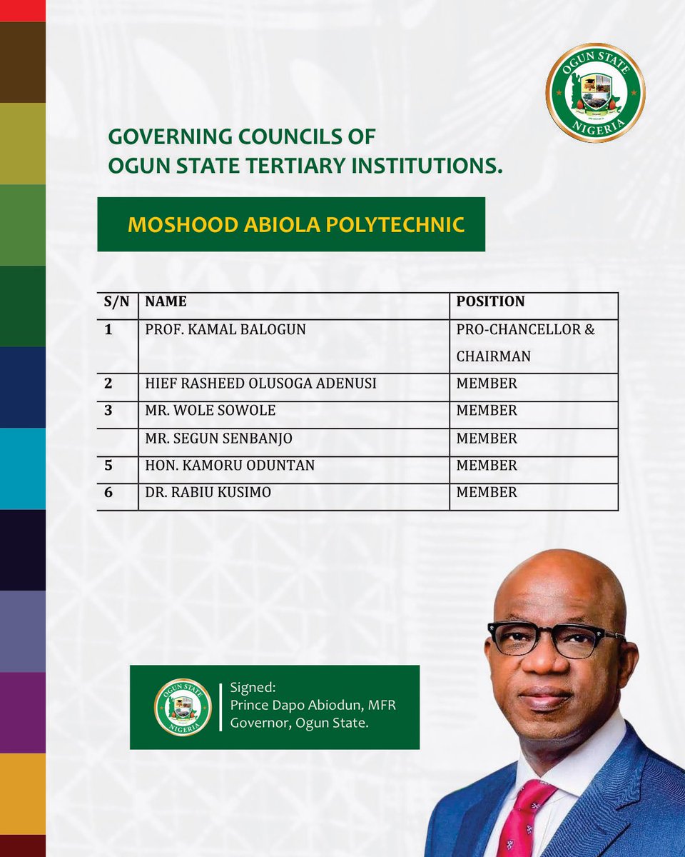 A statement issued in Abeokuta by the Secretary to the State Government, Mr Tokunbo Talabi, said “the appointees are men of proven track record in their respective fields".