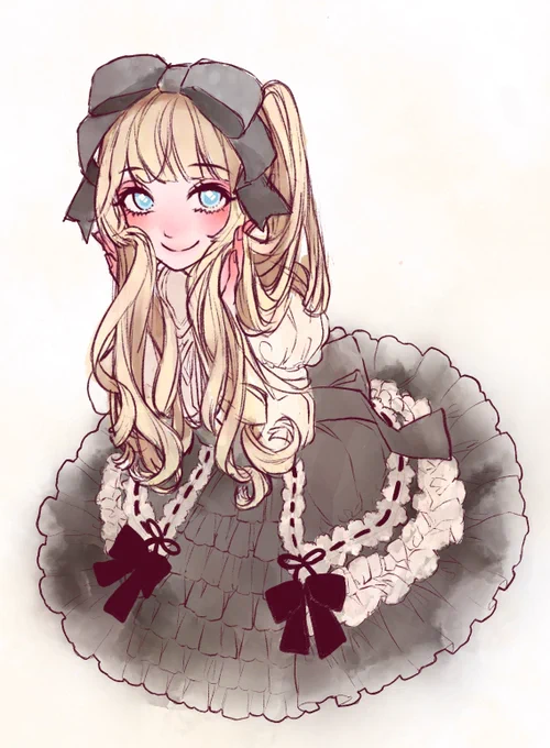 懐古ロリィタ風味の子描きました(OvO) 