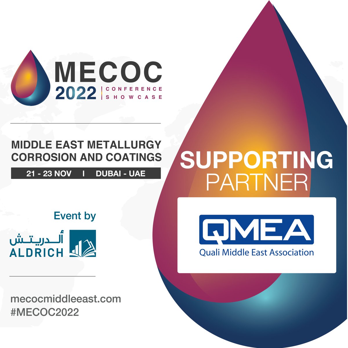 MECOCMiddleEast's tweet photo. We are pleased to welcome @Qualicoat_ME as a SUPPORTING PARTNER for the 2nd edition of MECOC 2022, taking place from 21st to 23rd November in Dubai.

#oilandgascompanies #Coating #Steel #Corrosion #Metallurgy #Mining #Metallurgy #Materialengineering #oilandgas #Polymetricmaterial https://t.co/u7yaOG0oTs