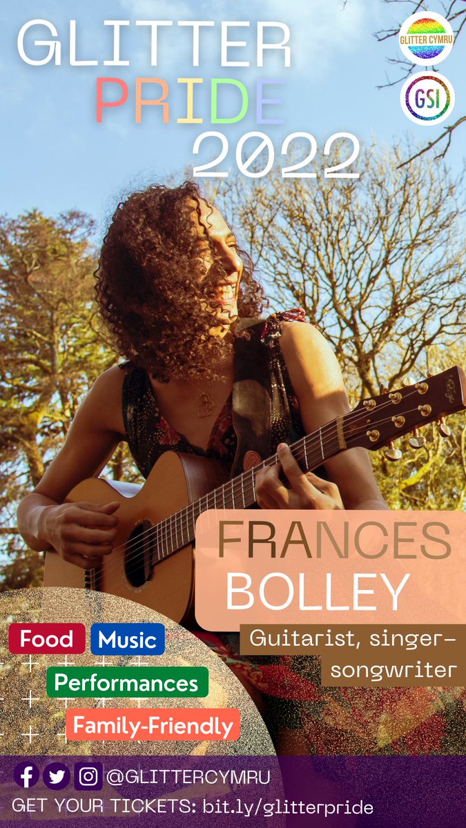GlitterCymru's tweet photo. OUR NEXT PERFORMER: FRANCES BOLLEY
Frances Bolley is a multi-instrumentalist, based in Cardiff with roots in York. She has worked in a range of different genres from Funk, to Folk through Theatrical Alt-Pop, Hip Hop and Blues. 🎸🎵🎶
#GLITTERPRIDE
📆 13/8/22, 2-5pm
🎟️ SOLD OUT https://t.co/jCSfzBc8Cy