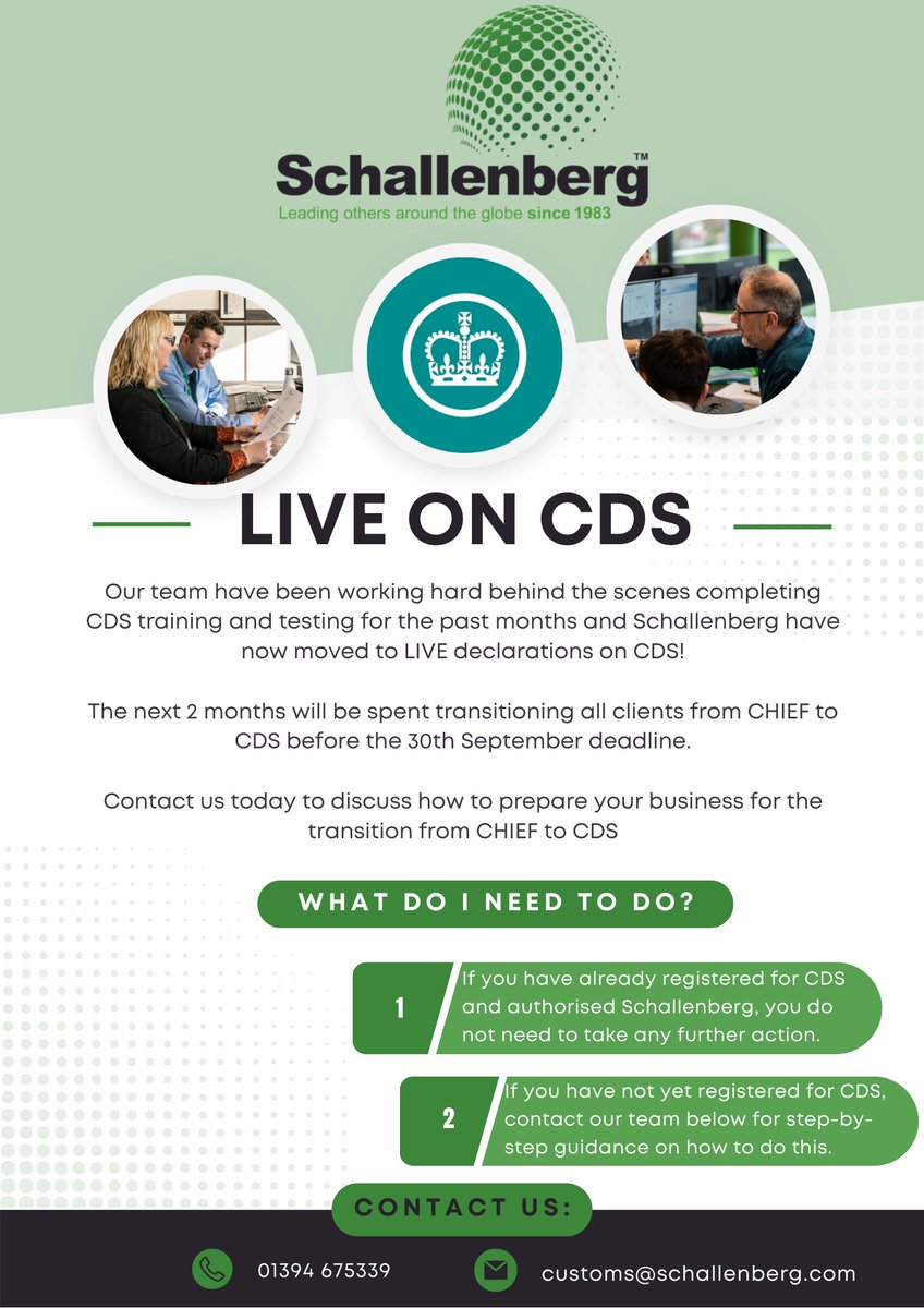 After rigorous training, Schallenberg are now LIVE on CDS!

Email customs@schallenberg.com or call 01394 675339 to speak to our expert team.

#SchallenbergInternational #customsclearance #customs #CDS #HMRC #felixstowe #import #export  #freight #freightforwarding #shipping