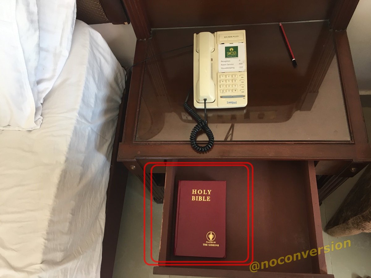 Hotels in India have started putting the Bible in the rooms. Don't throw it into the trash, ask the hotel manager to remove it from your room. Hotels need to understand India is a secular country, so act secular and don't thrust this Abrahamic fakery at us.